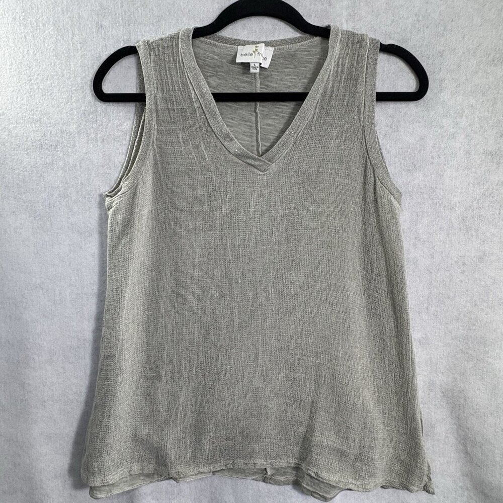BELLE FRANCE Women Italy Linen Blend Tank Top V Neck Sz L Green Casual 25-14
